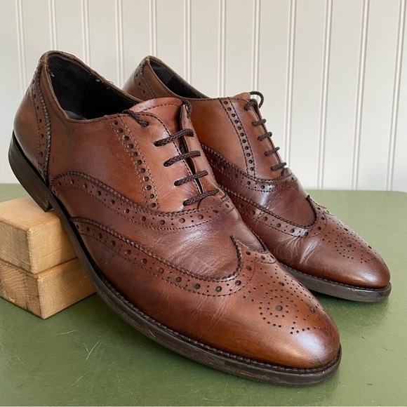 To Boot NY Adam Derrick Perforated Wingtip Brogues in Cognac Leather *Italy*